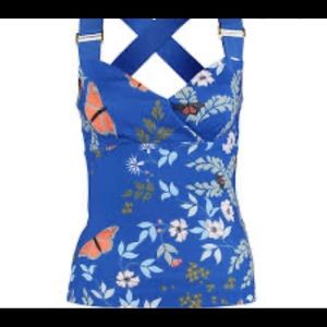 Ted Baker London Blue Floral Top with Gold Detail
